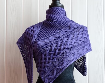 Asymmetrical cables shawl knitting pattern