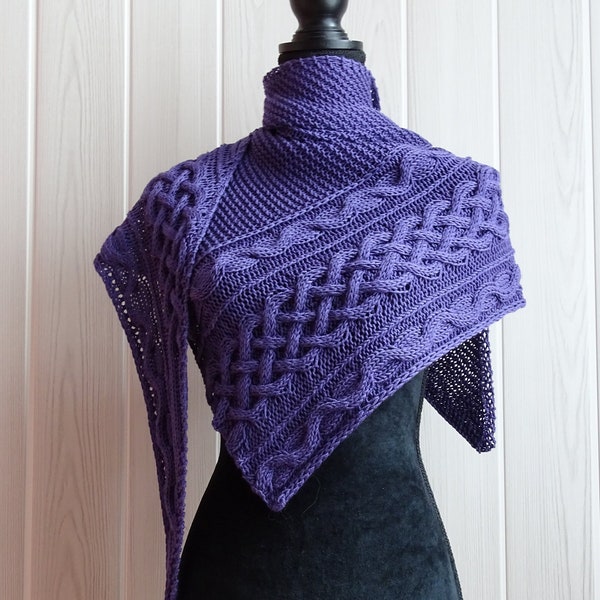 Asymmetrical cables shawl knitting pattern