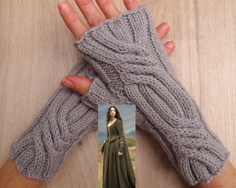 Wool gray fingerless gloves inspired in Outlander