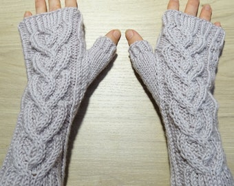 Pink hand knitted wool fingerless gloves