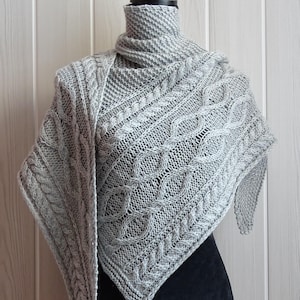 Merino wool gray triangle hand knitted shawl