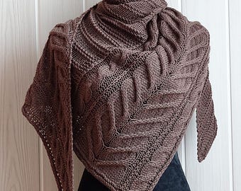 Knit shawl pattern : Eloïse asymmetrical cables shawl knitting pattern