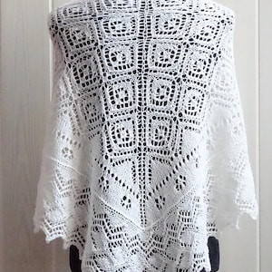 White hand knitted lace shawl
