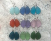 Frosted Eclipse Sea Glass Earrings in 9 colors with Sterling Silver Earwires