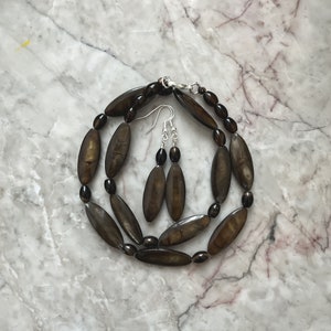 Brown Shell Beaded Necklace and Earring Set