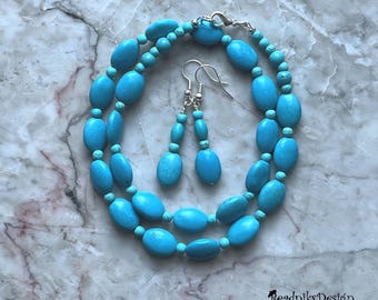 Oval Aqua/Turquoise Necklace and Earring