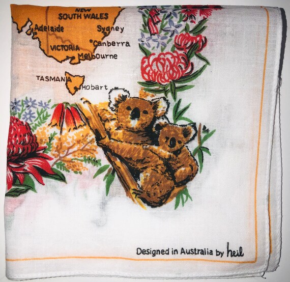 Vintage Souvenir Australia Map handkerchief hanky,Designed by heil,