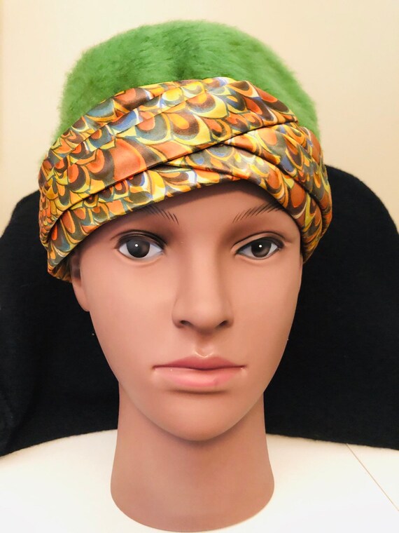1960s-1970s vintage green mohair,wool cloche hat,b