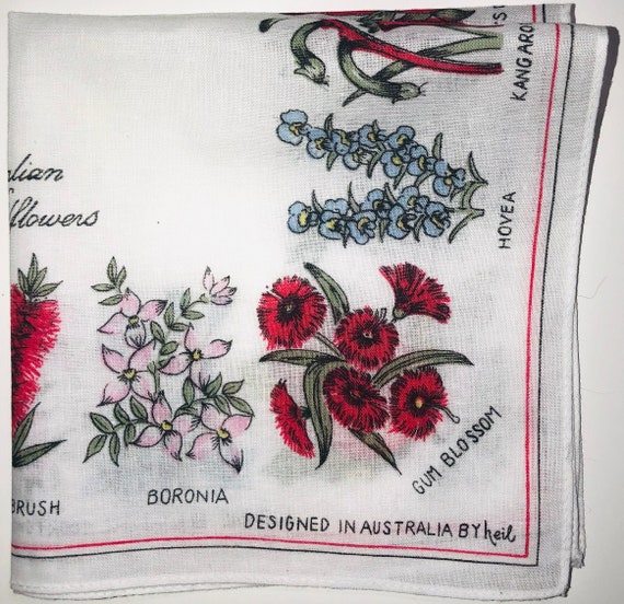 Vintage Souvenir Australia Map handkerchief hanky,Designed by heil,