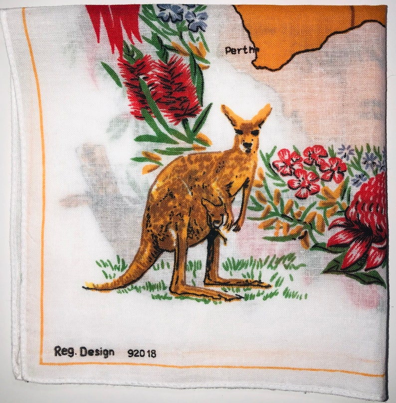 Vintage Souvenir  Australia Map handkerchief hanky,Designed by heil,