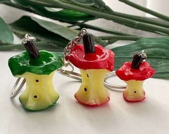 Apple Keychains, novelty keychains, Apple core keyrings, birthday gifts,Tween gifts, teen gifts, apple gifts
