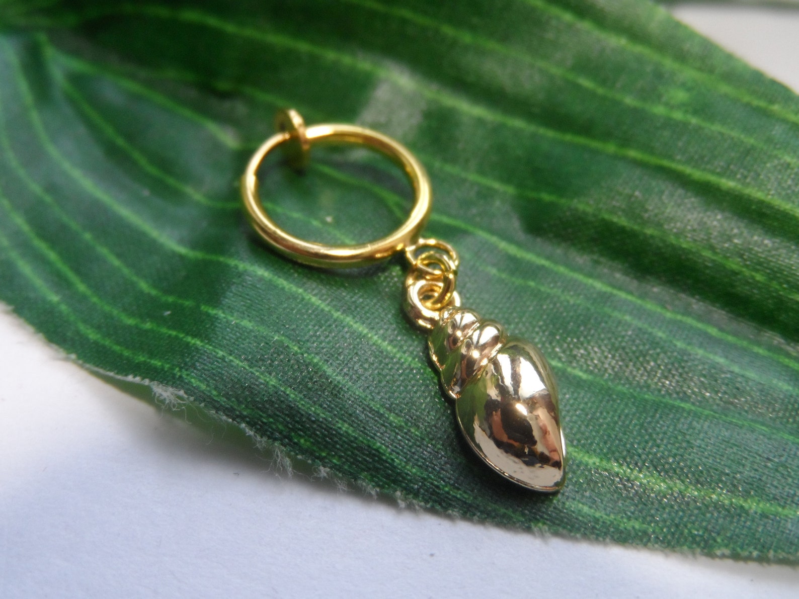 Gold Tone Shell Clip on Belly Button Navel Ring, Fake Belly Button Ring ...