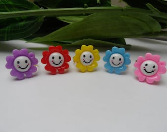 Girls set of 5 Smiley Face adjustable rings, birthday gifts, girls party favors, ring party favors