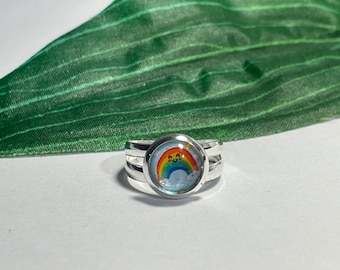 Child's adjustable Rainbow ring, kids rings, girls rings,kiddies ring, little gifts, rainbow ring