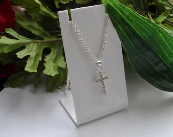 Rhinestone Cross Necklace, Holy Communion necklace, Cross necklace, Girls Cross necklace, Girls Baptism Gifts