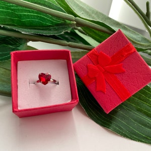Child's Adjustable Red Rhinestone Heart Ring with Gift Box kids rings, girls rings, girls valentines gifts, adjustable rings,Valentines gift