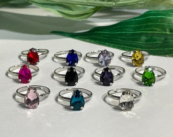 Child's Adjustable Rhinestone Teardrop Ring, kids rings, girls rings, girls birthday gifts, adjustable rings,little girls rings