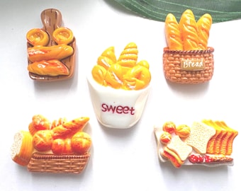 Set of 5 Bread Magnets, Bakery Magnets, Fridge Magnets, Locker Magnets, Novelty Magnets