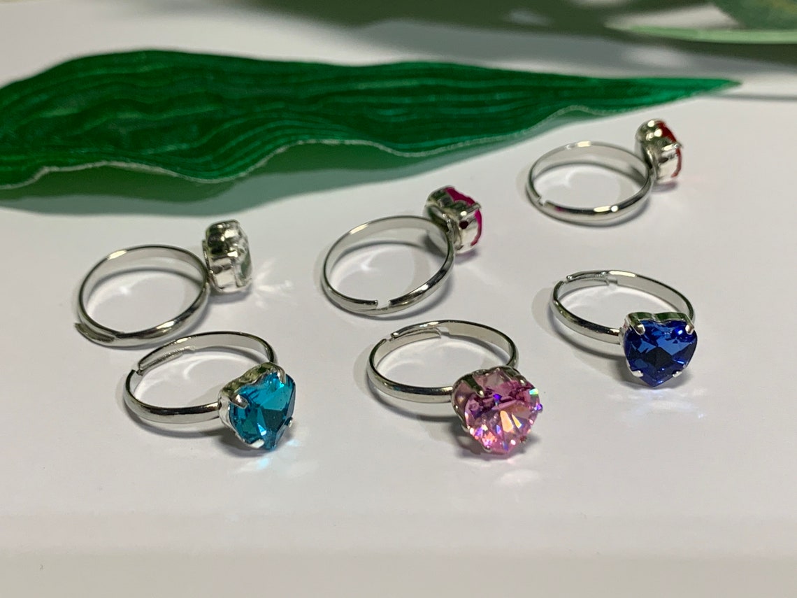 Child's Adjustable Rhinestone Heart Ring kids rings Etsy