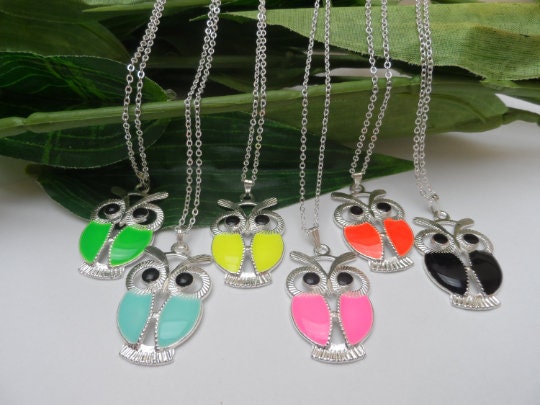 Set of 6 Owl Necklaces, necklace party favors, owl pendant set, owl party favor necklace