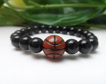 Boys Basketball bead stretchy bracelet, boys bracelets, boys party favors, boys basketball gifts, boys sports bracelets