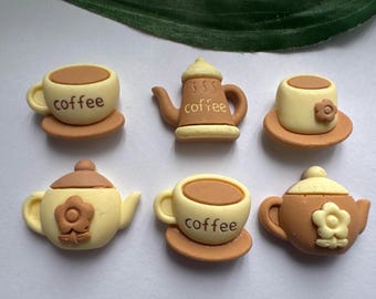 Set of 6 Coffee Magnets, Tea Magnets, Fridge Magnets, Coffee cup Magnets, Novelty Magnets