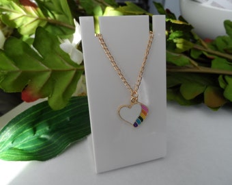 Rainbow Heart Necklace, Girls necklace, kids necklace, Rainbow Heart Pendants, Rainbow Gifts