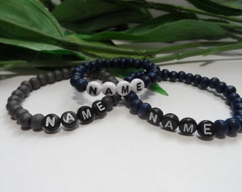 Boys Custom Wooden bead Stretchy Bracelets, Boys Party Favors, Boys bracelets, kids bracelets, personalized bracelets