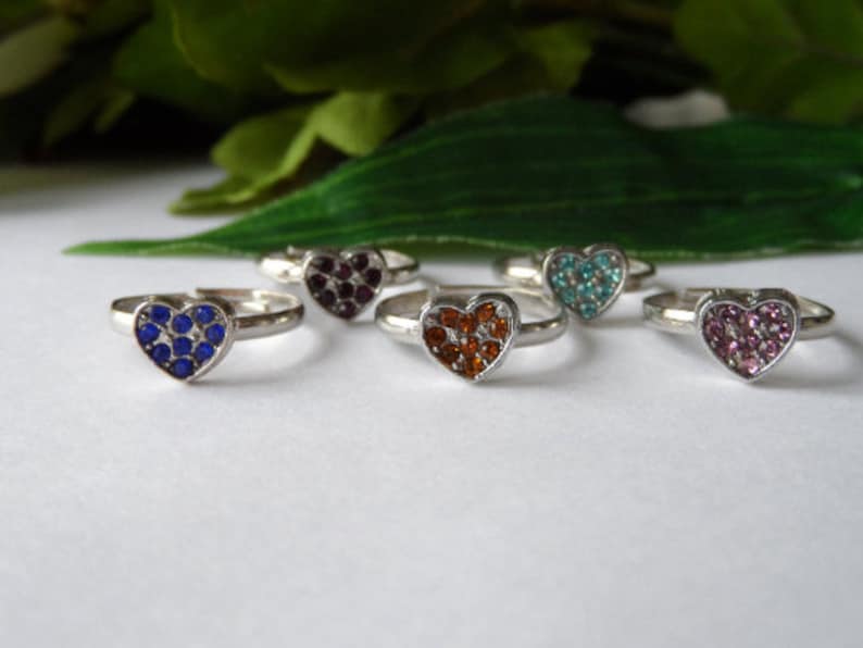 Child's Adjustable Heart Birthstone Ring Kids Rings Etsy