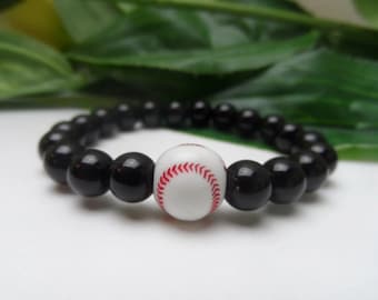 Boys Baseball bead stretchy bracelet, boys bracelets, boys party favors, boys baseball gifts, boys sports bracelets