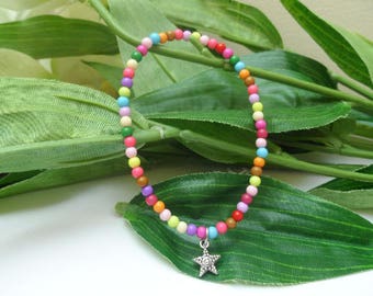 Girls multi colored stretchy anklet with star charm, tweens anklets, kids anklets, girls anklets, birthday gift, teens anklets