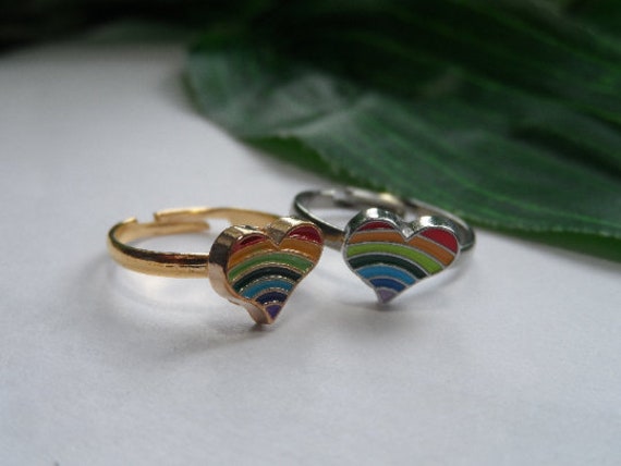 925 Sterling Silver Rainbow Heart Adjustable Ring Womens Girls Jewellery Gift UK