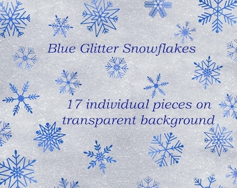 Blue Glitter Snowflakes Clipart, Winter Clipart, Nature Inspired, Snowflake set, Commercial Use, high quality PNG files by PaperAndCrayons