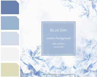 Blue Day Background, Floral Watercolor Texture, Flower Digital Paper Clipart, Blue JPG, Commercial Use, Creative Background, PaperAndCrayons