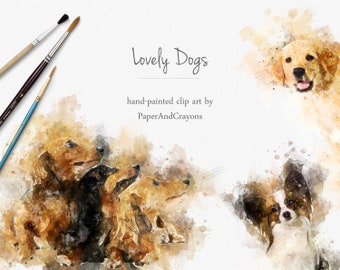 Watercolor Dogs, Dog Clipart, Puppy Clip Art, Animal Graphics, Semi-Transparent PNG, PaperAndCrayons, Digital Download