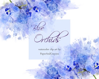 Orchids Floral Clipart, Summer Watercolor Clipart, Flower Clip Art White, Blue Sapphire Graphics, Blue Dendrobium,Semitransparent Orchid PNG