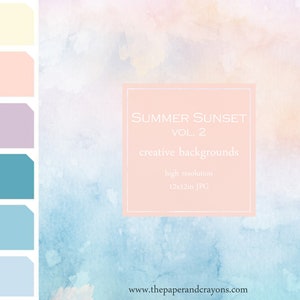 Summer Sunset Background vol. 2, Watercolor Texture, Sea, Mare, Digital Paper Clipart, Colorful Rainbow JPG, Commercial Use, PaperAndCrayons image 1