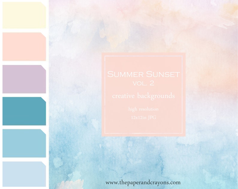 Summer Sunset Background vol. 2, Watercolor Texture, Sea, Mare, Digital Paper Clipart, Colorful Rainbow JPG, Commercial Use, PaperAndCrayons image 1