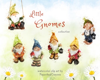 Little Gnomes Clipart, Watercolor Dwarf Clip Art, Garden Gnomes Clipart, Scandinavian, Nordic Graphics, Commercial Use PNG, Digital Download