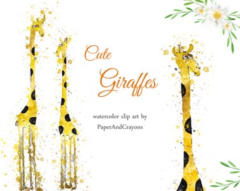 Giraffe Clipart, Cute Giraffes Watercolor Clip Art, Safari, Animal illustration, Africa Animals, Pets, Transparent PNG, PaperAndCrayons