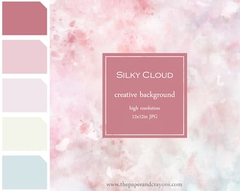 Silky Cloud Background, Watercolor Texture, Digital Paper Clipart, Pink JPG, Commercial Use, Creative Background, PaperAndCrayons, Palette