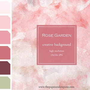 Rose Garden Background, Watercolor Texture, Digital Paper Clipart, Pink JPG, Commercial Use, Creative Background, PaperAndCrayons image 1