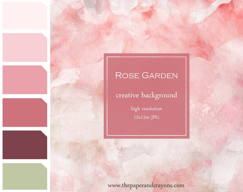 Rose Garden Background, Watercolor Texture, Digital Paper Clipart, Pink JPG, Commercial Use, Creative Background, PaperAndCrayons image 1