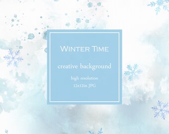 Winter Time Background, Watercolor Texture, Digital Paper Clipart, Winter Background, Blue Sky JPG, Snow, Commercial Use, PaperAndCrayons