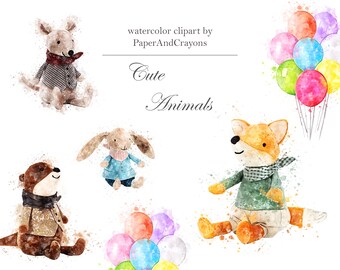 Cute Woodland Animals Clipart, Watercolor Clip art, Animal Graphics, Baby Animals, Baby Shower, Nursery Clipart PNG, Digital Download