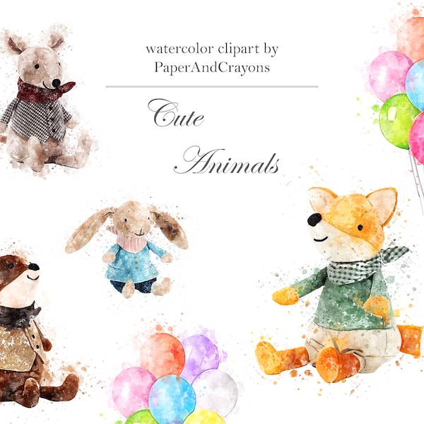 Süße Waldtiere Clipart, Aquarell Clipart, Tier Grafik, Baby Tiere, BabyParty, Kinderzimmer Clipart PNG, Digitaler Download