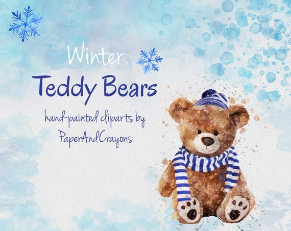 Teddybar Clipart Winter Aquarell Clipart Tiergrafiken Bar Etsy