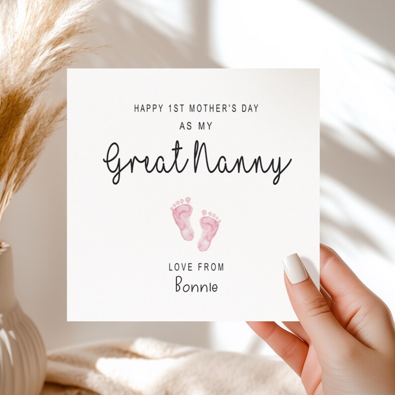 1st Mother's Day as Gran, Personalised Happy Mothering Sunday Card, Granny, Grandma, Grandmother, Nan, Nana, Baby Footprints afbeelding 2