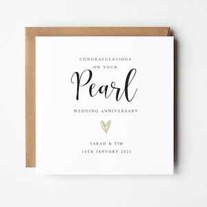 Pearl Wedding Anniversary Card, 30 years, Pearl Wedding Card, Personalised Card, Anniversary Card