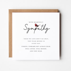 Robin Heartfelt Sympathy, Those we love don&#39;t go away, They walk beside us, Robin, Condolence, Death, Loss, Grieving, Bereavement Card,